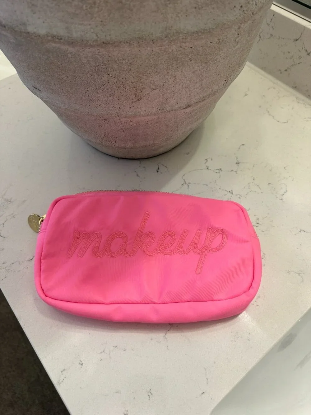 Stoney Clover Lane Makeup Embroidered Pouch in Bubblegum